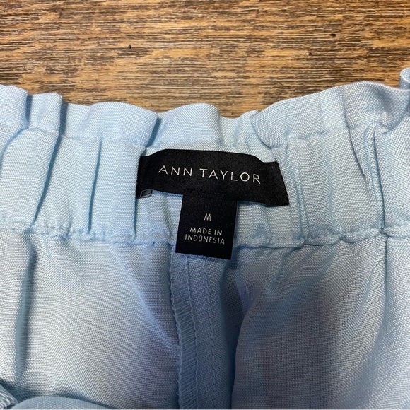 NEW Ann Taylor Pant Womens Medium Blue Linen High Elastic Waist Wide Leg Palazzo - Picture 5 of 9